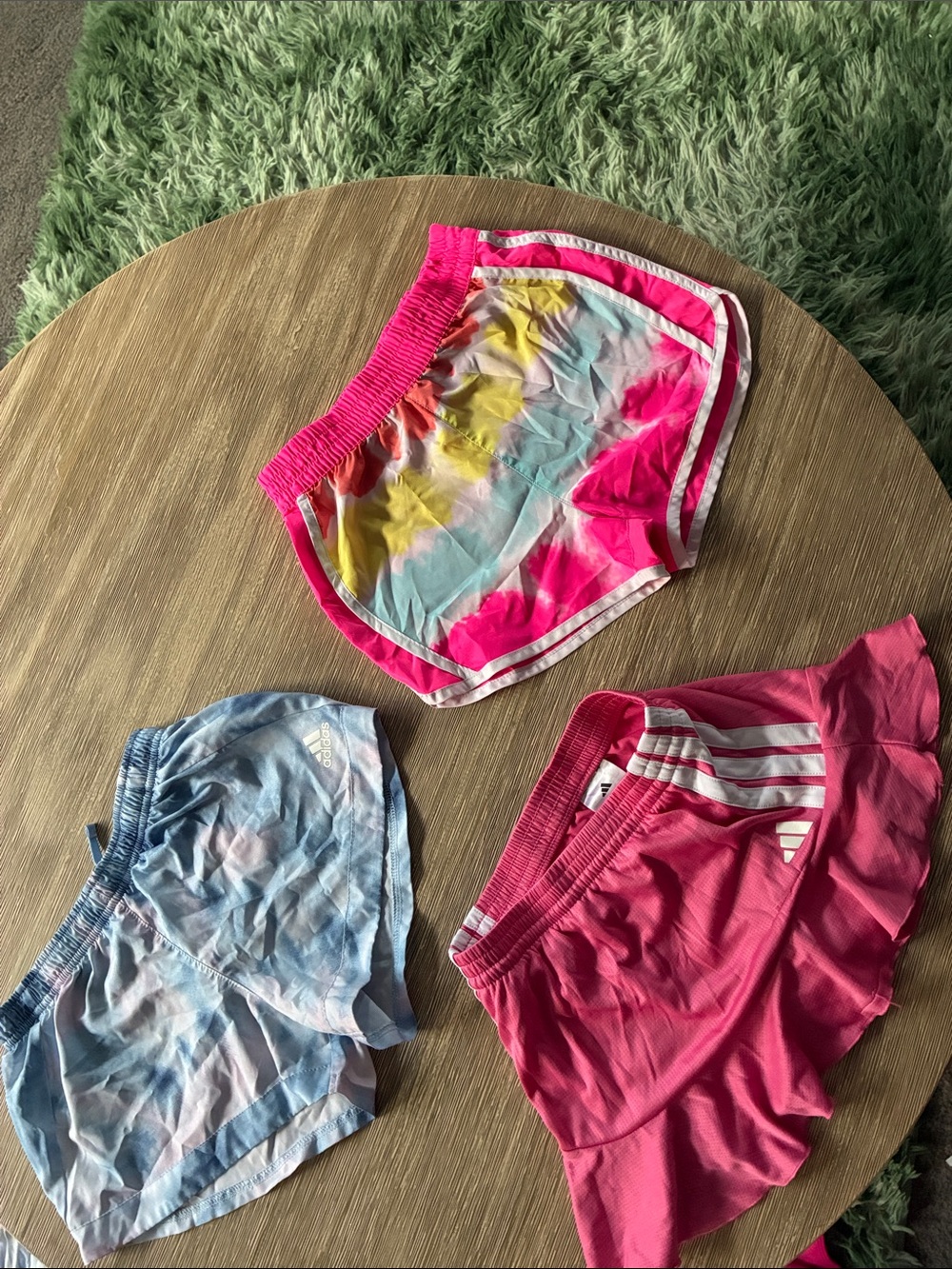 adidas Girls' Pink & Blue Tie-Dye Athletic Shorts Trio size 7
